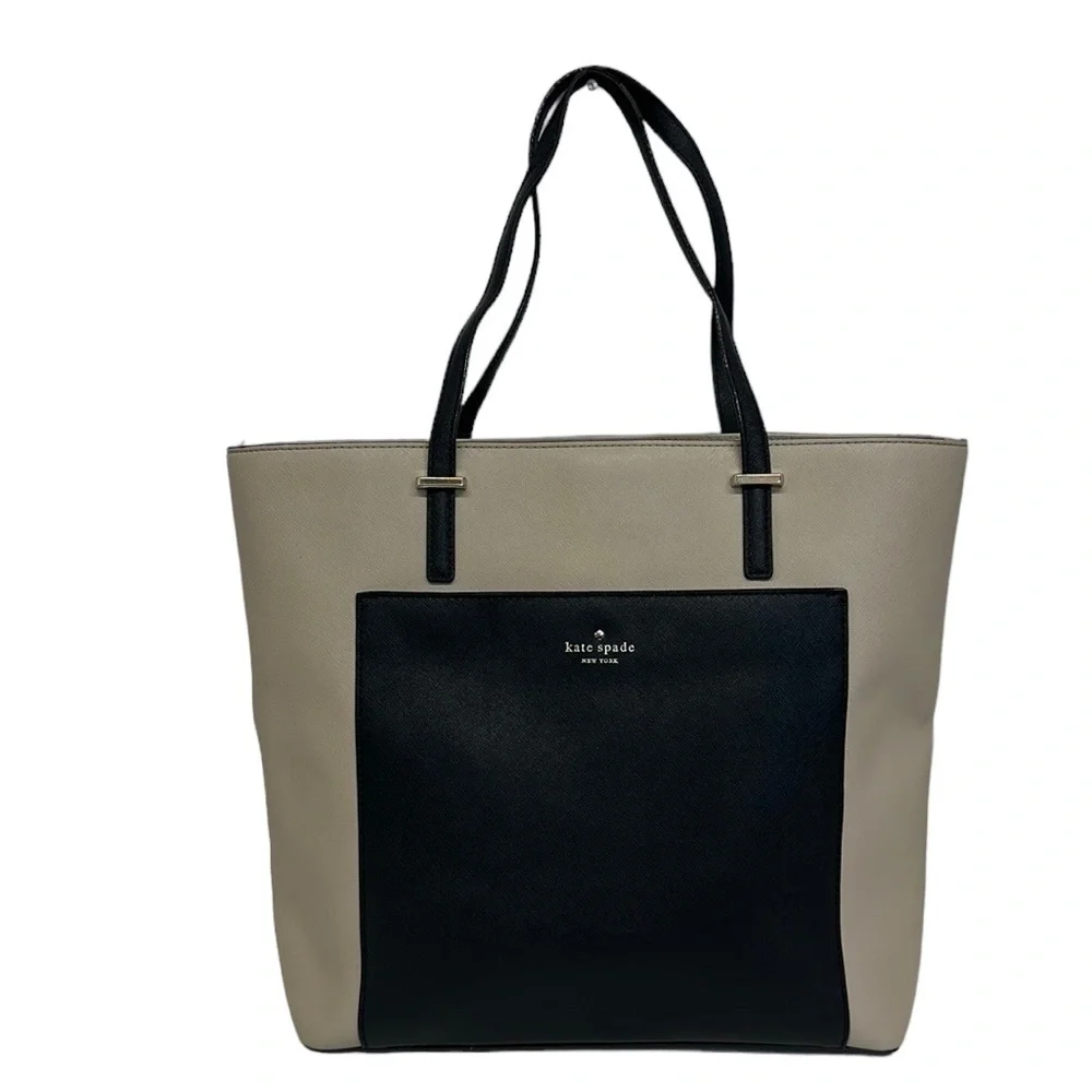 Kate Spade Tan/Black Saffiano Leather Tote Shoulder Handbag Purse 16' x 13